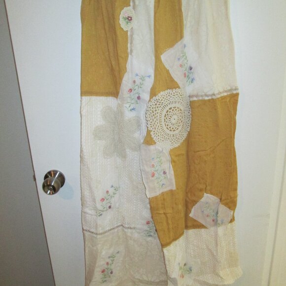 🔥🍫POL Vintage-Inspired Patchwork Cotton Pants – Boho Lace Honey Gold - Picture 14 of 16